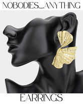 OVERSIZED HAMMERED METAL ABSTRACT FAN EARRINGS