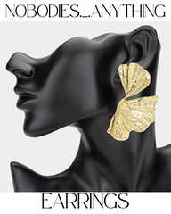 OVERSIZED HAMMERED METAL ABSTRACT FAN EARRINGS