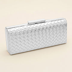 FAUX LEATHER BASKET WEAVE EVENING CLUTCH BAG/ CROSSBODY BAG