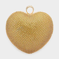 RHINESTONE EMBELLISHED HEART EVENING CLUTCH/ CROSSBODY BAG