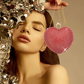 RHINESTONE EMBELLISHED HEART EVENING CLUTCH/ CROSSBODY BAG