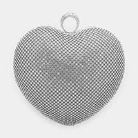 RHINESTONE EMBELLISHED HEART EVENING CLUTCH/ CROSSBODY BAG