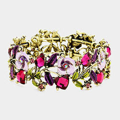 GLASS CRYSTAL METAL FLOWER LEAF EVENING BRACELET