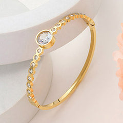 STAINLESS STEEL STONE PAVED INFINITY POINTED HINGED BANGLE BRACELET