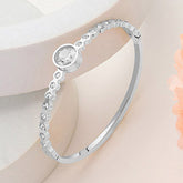 STAINLESS STEEL STONE PAVED INFINITY POINTED HINGED BANGLE BRACELET