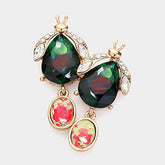 TEARDROP STONE CLUSTER POINTED BUG OVAL STONE DANGLE EARRINGS