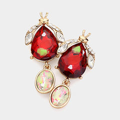 TEARDROP STONE CLUSTER POINTED BUG OVAL STONE DANGLE EARRINGS