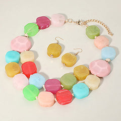 CHUNKY RESIN PEBBLE BEADED STATEMENT NECKLACE