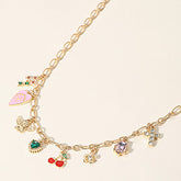 HEART STONE FLOWER CROSS CHERRY CHARM STATION NECKLACE