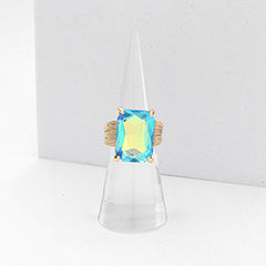 EMERALD CUT STONE ADJUSTABLE RING