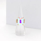 EMERALD CUT STONE ADJUSTABLE RING