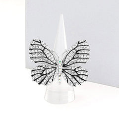RHINESTONE EMBELLISHED METAL BUTTERFLY STRETCH RING