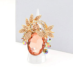 OVAL STONE ACCENTED LEAF CLUSTER STRETCH RING