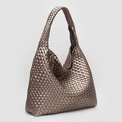 FAUX LEATHER BRAIDED HOBO SHOULDER BAG WITH POUCH