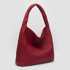 FAUX LEATHER BRAIDED HOBO SHOULDER BAG WITH POUCH