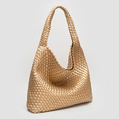 FAUX LEATHER BRAIDED HOBO SHOULDER BAG WITH POUCH