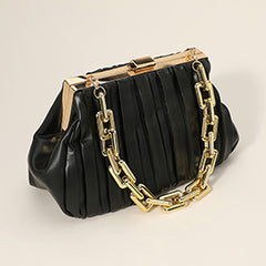 FAUX LEATHER CHUNKY CHAIN STRAP ACCENTED CLUTCH BAG/ CROSSBODY BAG