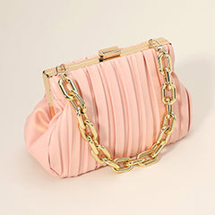 FAUX LEATHER CHUNKY CHAIN STRAP ACCENTED CLUTCH BAG/ CROSSBODY BAG