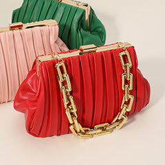 FAUX LEATHER CHUNKY CHAIN STRAP ACCENTED CLUTCH BAG/ CROSSBODY BAG