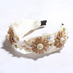 STONE CLUSTER PEARL EMBELLISHED RADDIA FLOWER POINTED SATIN KNOT HEADBAND