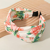 STONE CLUSTER PEARL EMBELLISHED FLOWER PRINTED KNOT HEADBAND