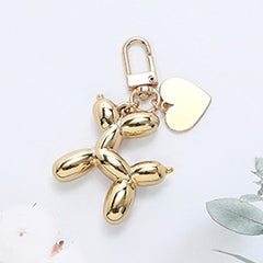 FAUX LEATHER METAL HEART BALLOON DOG BAG CHARM / KEYCHAIN
