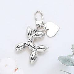 FAUX LEATHER METAL HEART BALLOON DOG BAG CHARM / KEYCHAIN