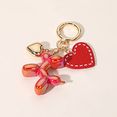 FAUX LEATHER METAL HEART BALLOON DOG BAG CHARM / KEYCHAIN