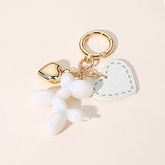 FAUX LEATHER METAL HEART BALLOON DOG BAG CHARM / KEYCHAIN