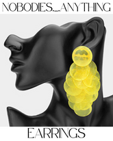 OVERSIZED TRANSPARENT COLORED RESIN DISC LAYERED CHANDELIER EARRINGS