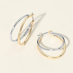 TWO TONE TRIPLE HOOP PIN CATCH EARRINGS