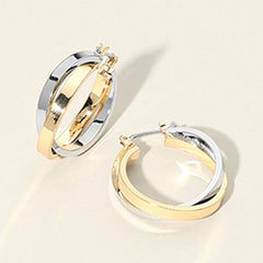 TWO TONE TRIPLE HOOP PIN CATCH EARRINGS