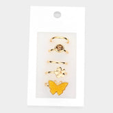 5 PCS- ROUND STONE METAL FLOWER DRUZY BUTTERFLY MIXED RINGS