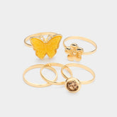 5 PCS- ROUND STONE METAL FLOWER DRUZY BUTTERFLY MIXED RINGS