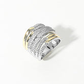 TWO TONE CZ STONE PAVED WIDE RING