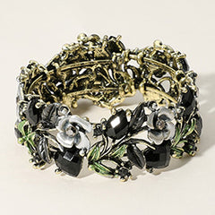 GLASS CRYSTAL METAL FLOWER LEAF EVENING BRACELET