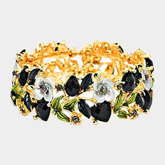 GLASS CRYSTAL METAL FLOWER LEAF EVENING BRACELET