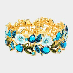 GLASS CRYSTAL METAL FLOWER LEAF EVENING BRACELET