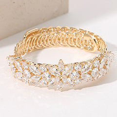 MARQUISE ROUND CZ STONE CLUSTER FLOWER EMBELLISHED EDJUSTABLE EVENING BRACELET