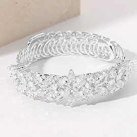 MARQUISE ROUND CZ STONE CLUSTER FLOWER EMBELLISHED EDJUSTABLE EVENING BRACELET