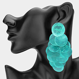 OVERSIZED TRANSPARENT COLORED RESIN DISC LAYERED CHANDELIER EARRINGS