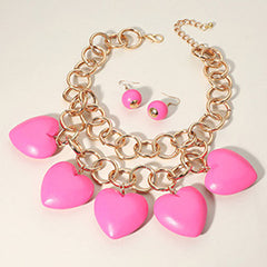 CHUNKY WOODEN HEART CHARM STATION LAYERED CHAIN NECKLACE