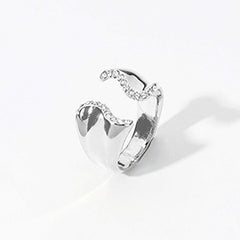 STERLING SILVER DIPPED HYPOALLERGENIC STONE PAVED WAVY TIP RING