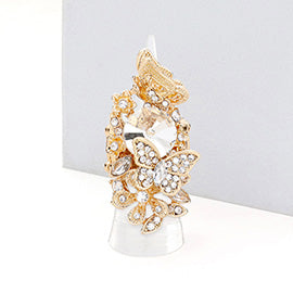 CRYSTAL PAVE FLORAL BUTTERFLY STRETCH RING