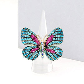 RHINESTONE EMBELLISHED METAL BUTTERFLY STRETCH RING