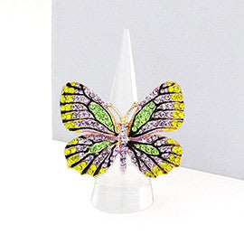 RHINESTONE EMBELLISHED METAL BUTTERFLY STRETCH RING