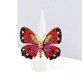 RHINESTONE EMBELLISHED METAL BUTTERFLY STRETCH RING