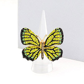 RHINESTONE EMBELLISHED METAL BUTTERFLY STRETCH RING