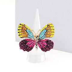 RHINESTONE EMBELLISHED METAL BUTTERFLY STRETCH RING