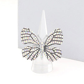 RHINESTONE EMBELLISHED METAL BUTTERFLY STRETCH RING